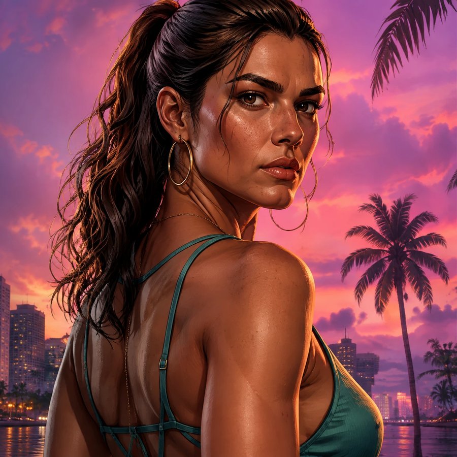 Concept art: a portrait against a sunset skyline