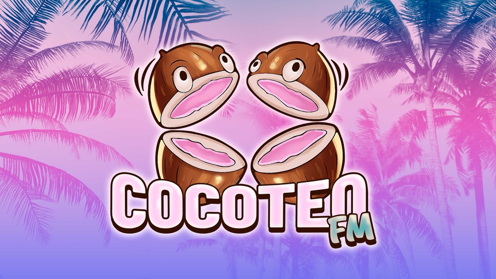 Cocoteo FM radio station logo with two cartoon coconuts, official