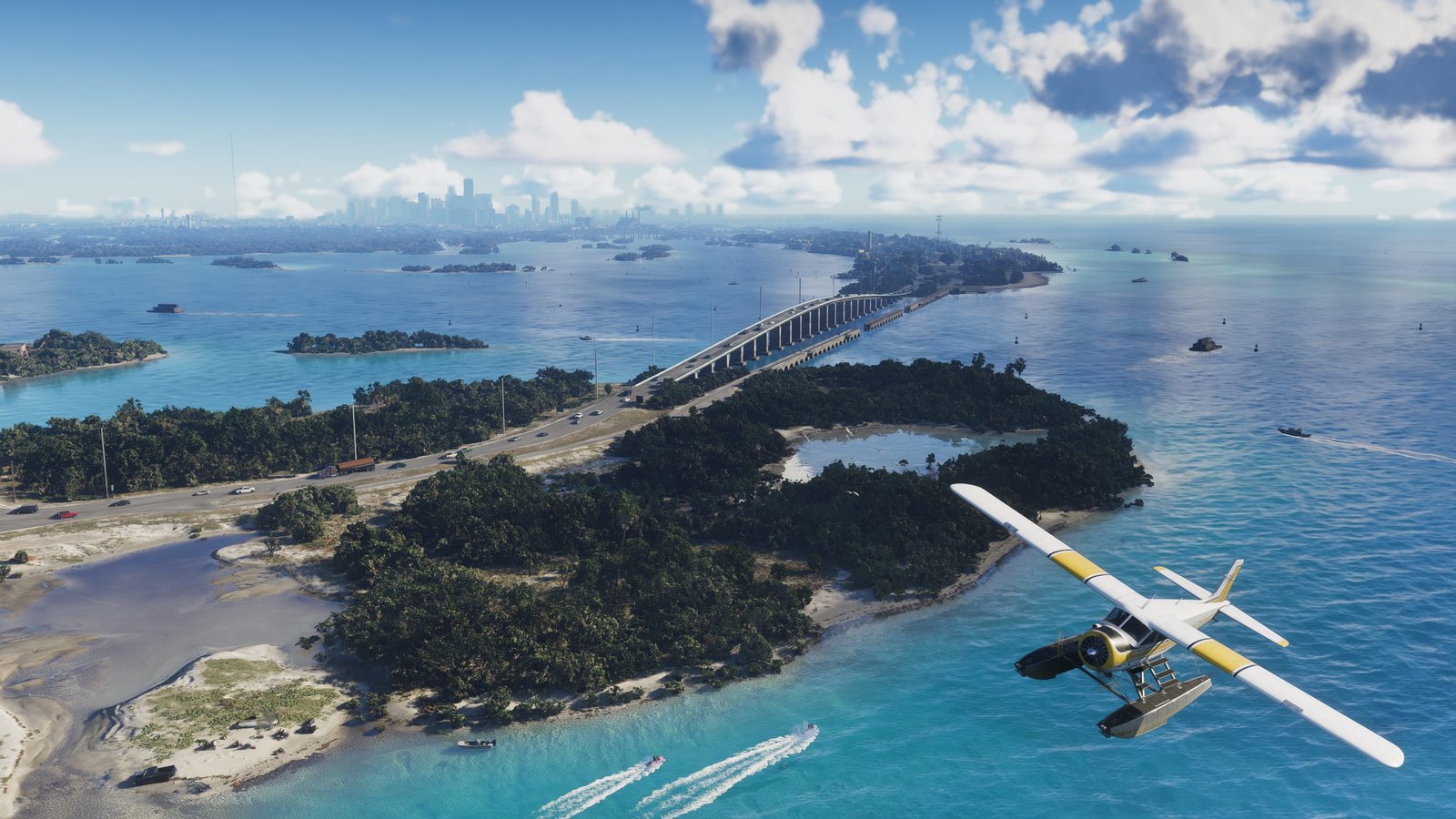 The Leonida Keys from the air, the overseas highway threading the chain.