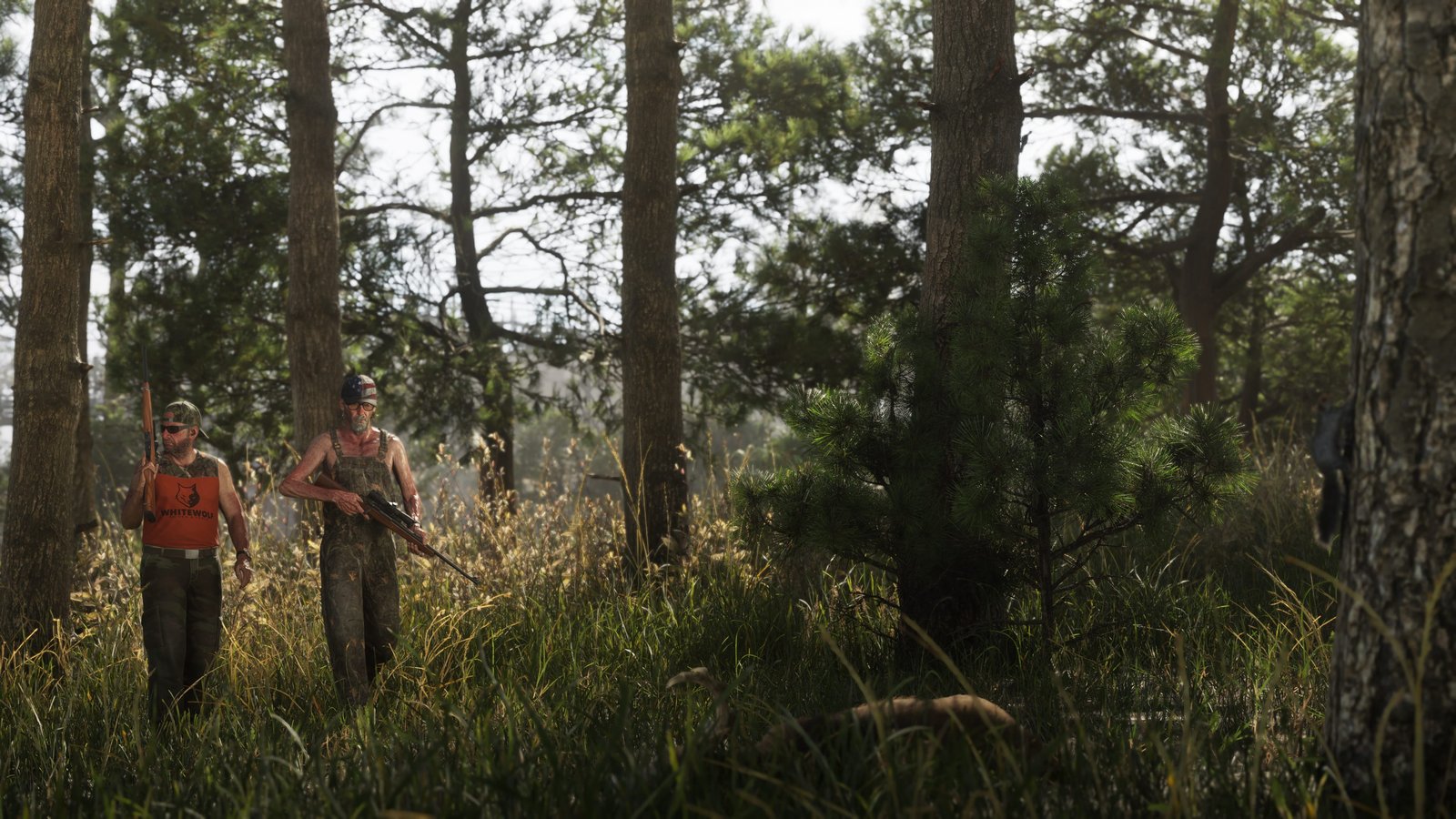 Hunters in the pine woods of Mount Kalaga National Park.