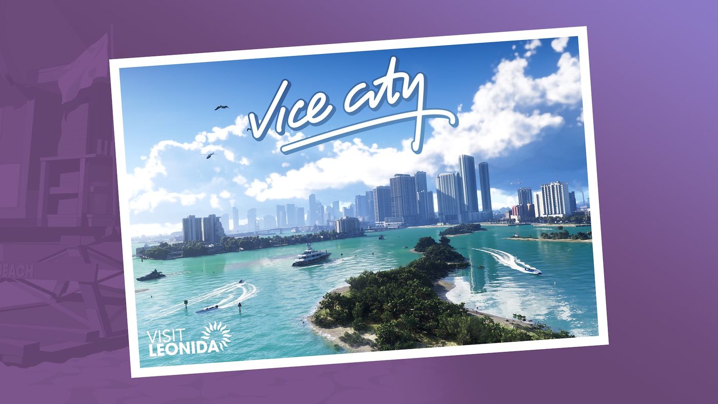 The Vice City postcard art Rockstar published with the cover reveal.