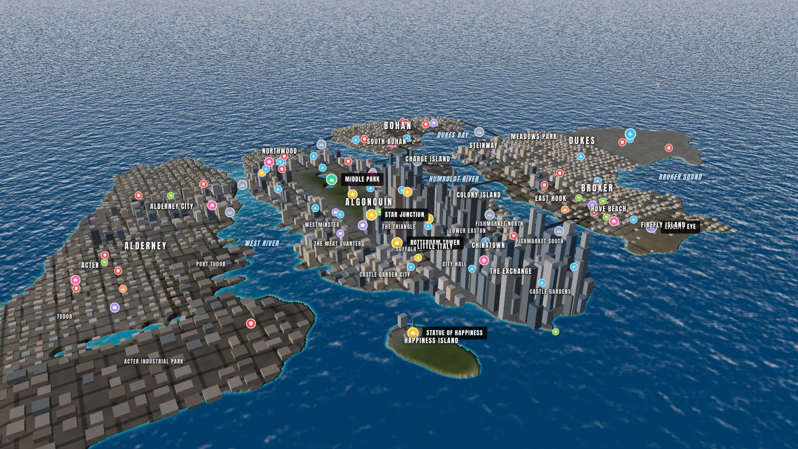 3D map of Liberty City from GTA 4, rendered by ALLGTA World